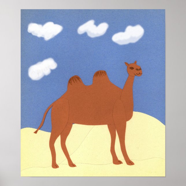 Pôster Camel Whimsical on Desert Dunes (Frente)