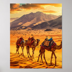 Poster Camelos caravanas no deserto