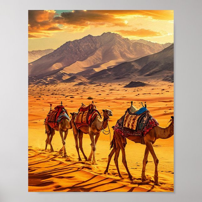 Poster Camelos caravanas no deserto (Frente)