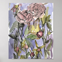 Poster Cameo Roses Winter Garden Flowers Painting