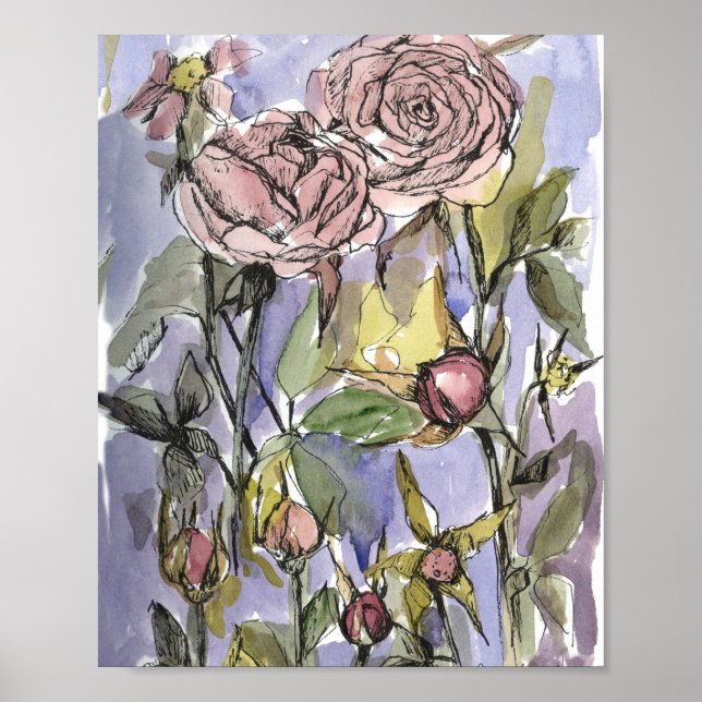 Poster Cameo Roses Winter Garden Flowers Painting (Frente)