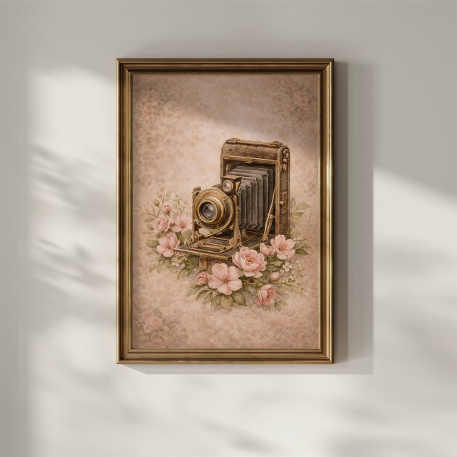 Poster Câmera Antiga com Rosas (Criador carregado)
