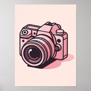 Poster Câmera DSLR Rosa na Moda Fotografia Personalizada