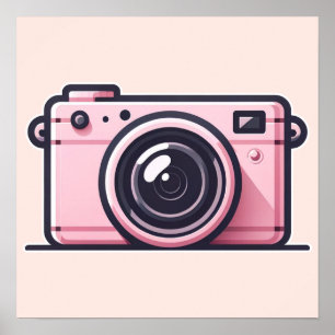 Poster Câmera fotográfica cor-de-rosa tendência moda