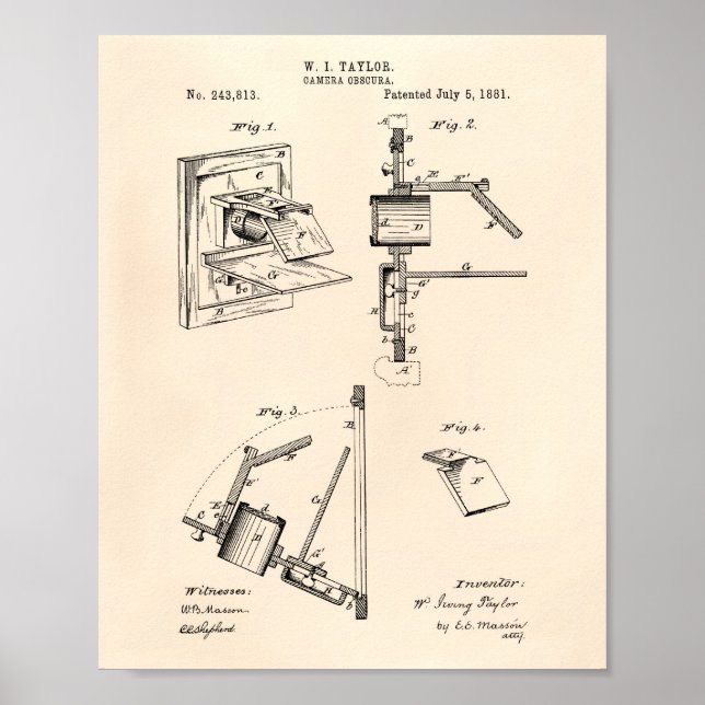 Pôster Camera Obscura 1881 Patent Art - Old Peper (Frente)