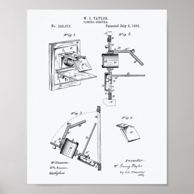 Pôster Camera Obscura 1881 Patent Art - White Paper (Frente)