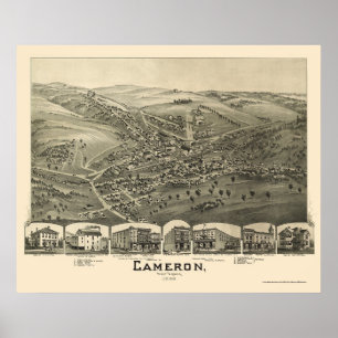 Poster Cameron, Mapa Panorâmico do WV - 1899