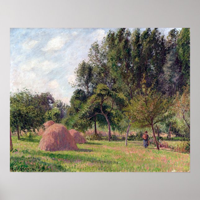 Poster Camille Pissarro Haystacks, Bom Dia, Éragny (Frente)
