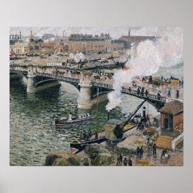 Poster Camille Pissarro Pont Boieldieu em Rouen Painting (Frente)