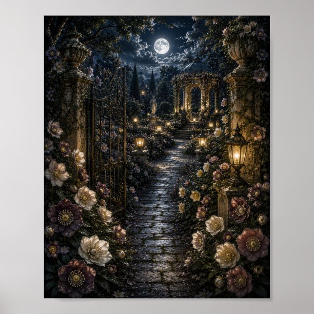Poster Caminhada de Hellebore à Luz da Lua Botânica Vinta (Frente)