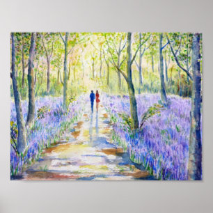 Pôster Caminhada de madeira do Bluebell da pintura da
