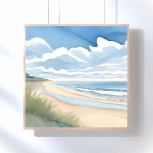 Poster Caminhada na Praia   Aquarela do Oceano Costeiro