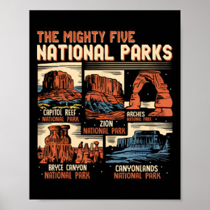 Poster Caminhada nos 5 Parques Nacionais Vintage Utah Mig