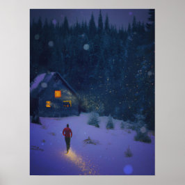 Poster Caminhando em direção a uma cabana na floresta de 