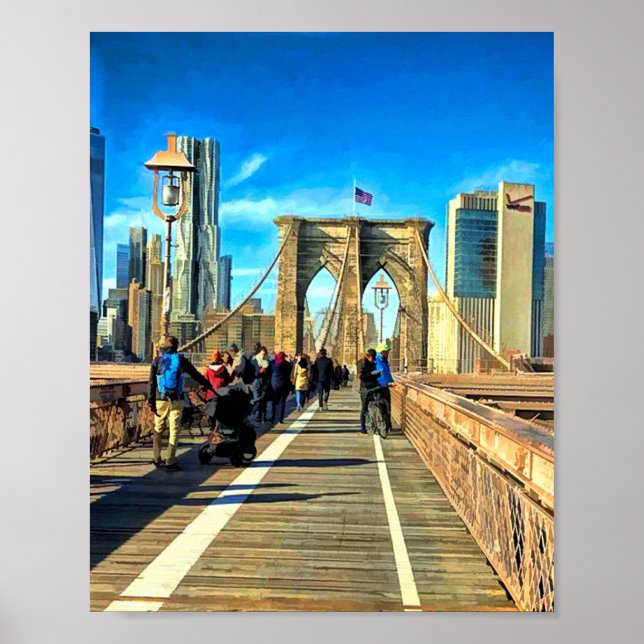 Poster Caminhando pela Ponte do Brooklyn de Manhattan, NY (Frente)