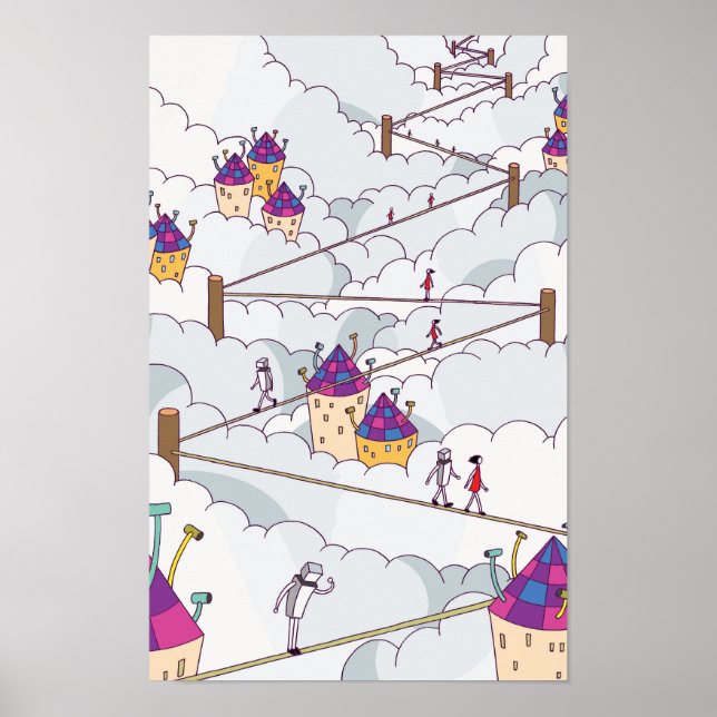 Poster Caminhando sobre uma corda bamba acima das nuvens. (Frente)