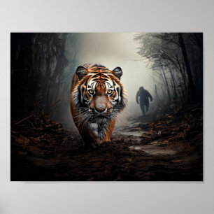 Poster Caminhando Velho tigre preto e laranja floresta su