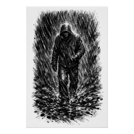 Pôster Caminhante na Chuva – Ilustração de Tinta Assombra