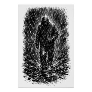 Pôster Caminhante na Chuva – Ilustração de Tinta Assombra