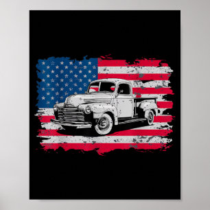Poster Caminhão Antigo Clássico Bandeira Americana 4 de J