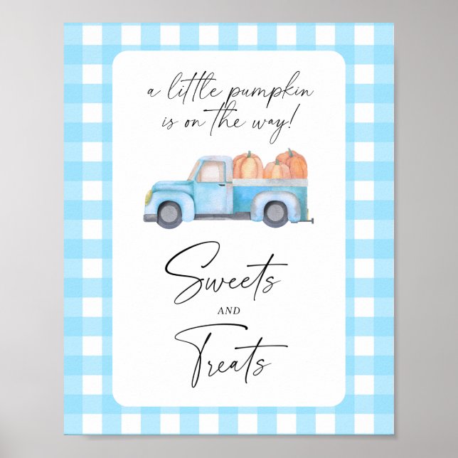 Poster Caminhão azul abóbora - doces e guloseimas baby sh (Frente)