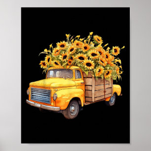 Poster Caminhão Ckup Amarelo Girassol Outono Dia das Brux