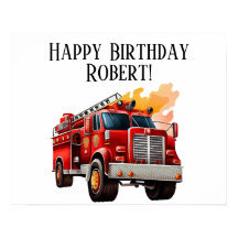 Caminhão de Bombeiros Vermelho Feliz Aniversário N