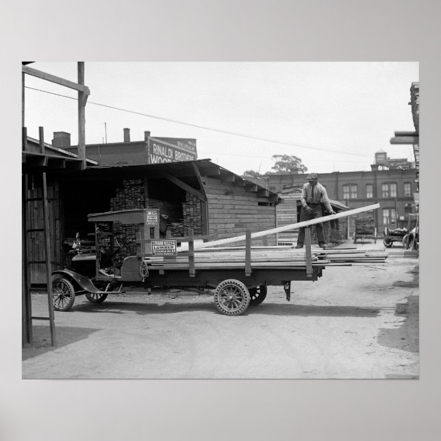 Poster Caminhão de Entrega de Madeira, 1926. Foto Antiga (Frente)