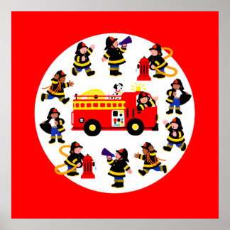 Poster Caminhão de Fogo com Bombeiros Ocupados