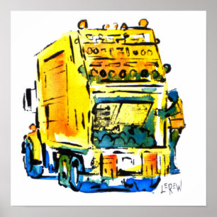 Poster Caminhão de Lixo Amarelo / Artista Larry Lerew