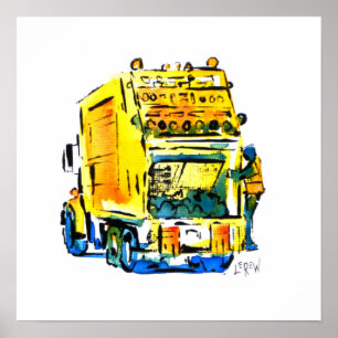 Poster Caminhão de Lixo Amarelo / Artista Larry Lerew