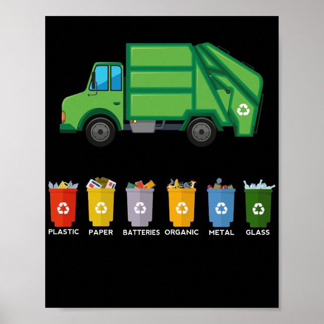 Poster Caminhão de Lixo das Crianças de Caminhão reciclag (Frente)