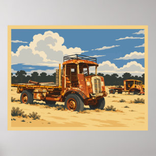 Poster Caminhão Enferrujado Antigo Deserto Pedregoso de S