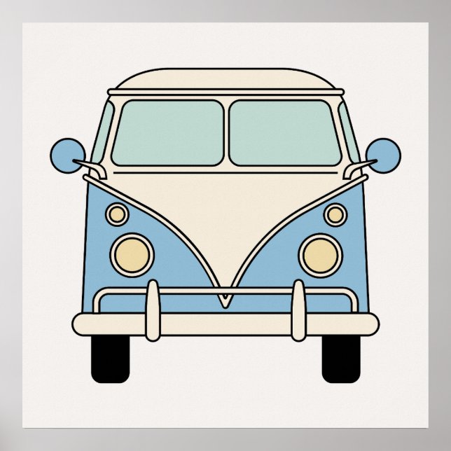 Poster Caminhão Furgão Azul Vintage Retro (Frente)