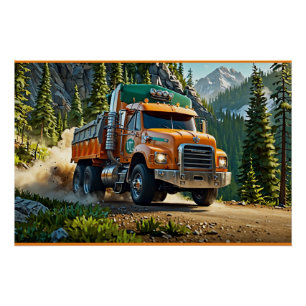 Pôster Caminhão Laranja Gravel nas Montanhas