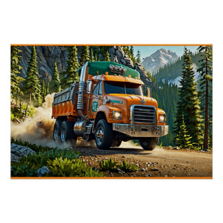 Pôster Caminhão Laranja Gravel nas Montanhas