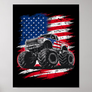Poster Caminhão Monstro Bandeira Dos EUA Americano Para M