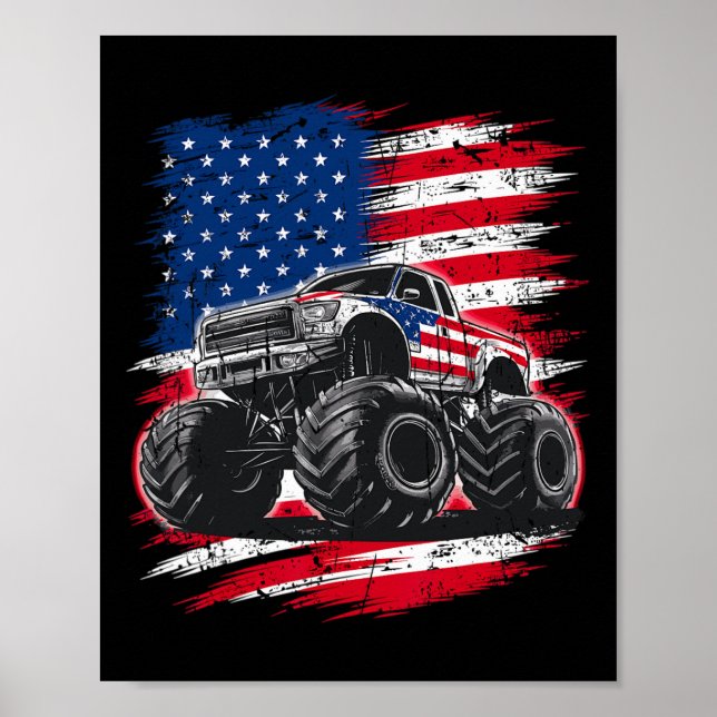 Poster Caminhão Monstro Bandeira Dos EUA Americano Para M (Frente)