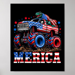 Poster Caminhão Monstro Bandeira dos EUA Patriótico Crian