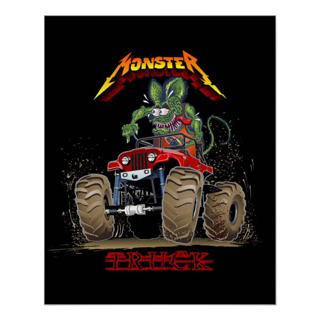 Pôster Caminhão monstro de desenho animado (Frente)