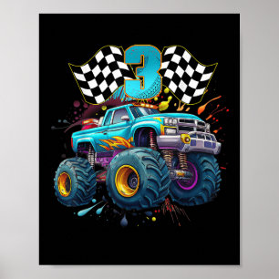 Poster Caminhão Monstro Menino de 3 Anos 3º Aniversário I