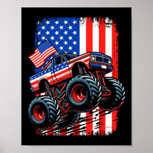 Poster Caminhão Monstro Meninos Bandeira Dos EUA Caminhão