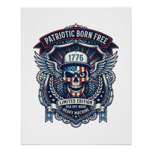 Pôster Caminhão Monstro Patriótico 1776 Off Road Skull Pe