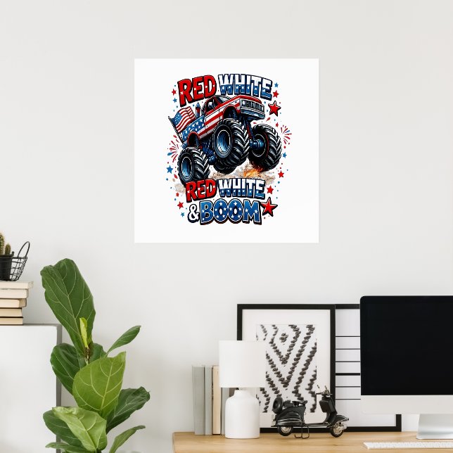 Poster Caminhão Monstro Red White Boom (Escritório em casa)