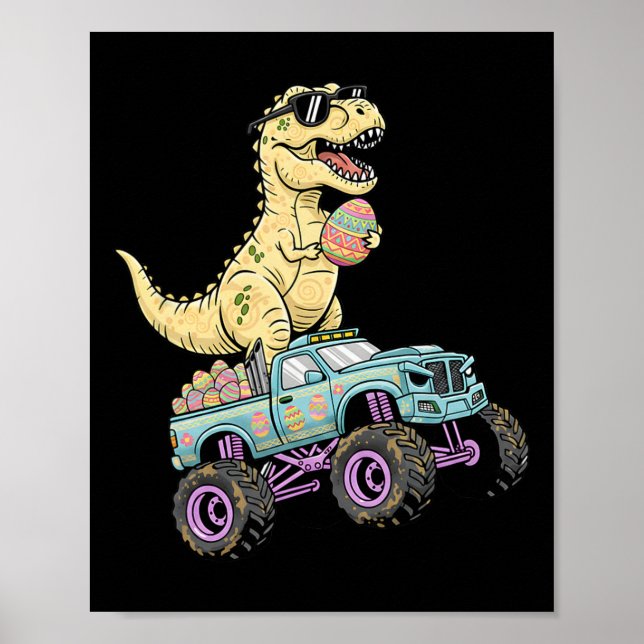 Poster Caminhão Monstro T Rex de Páscoa Infantil Gráfico  (Frente)