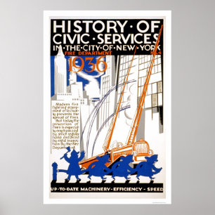Poster Caminhão NYC do departamento dos bombeiros WPA