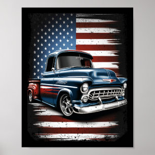 Poster Caminhão Velho Bandeira Americana 4 De Julho Patri