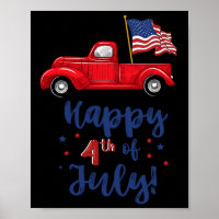 Caminhão Vermelho Com Bandeira Americana Feliz 4 D