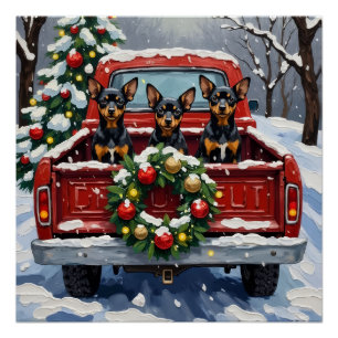 Pôster Caminhão Vermelho de Natal Affenpinscher Feriado