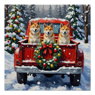 Pôster Caminhão Vermelho de Natal Akita Feriado